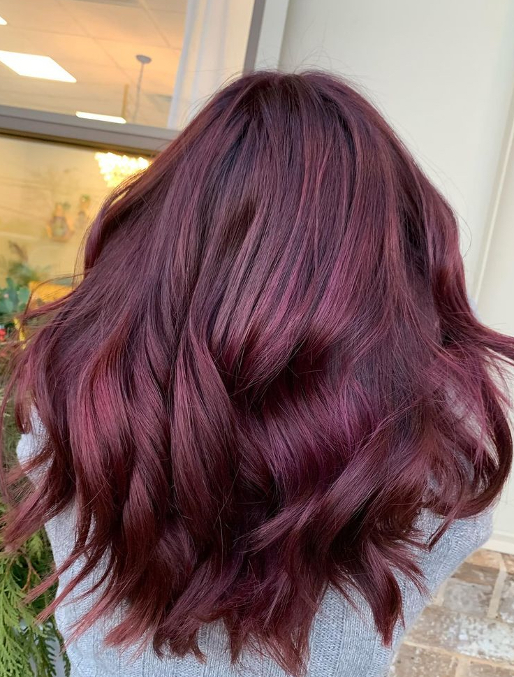 A photo of cherry cola hair at Jenny's Salon in Mechanicsburg, PA